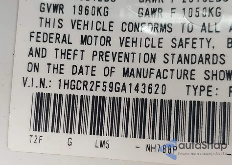 2016 Honda Accord Sport from USA, damaged, VIN 1HGCR2F59GA143620